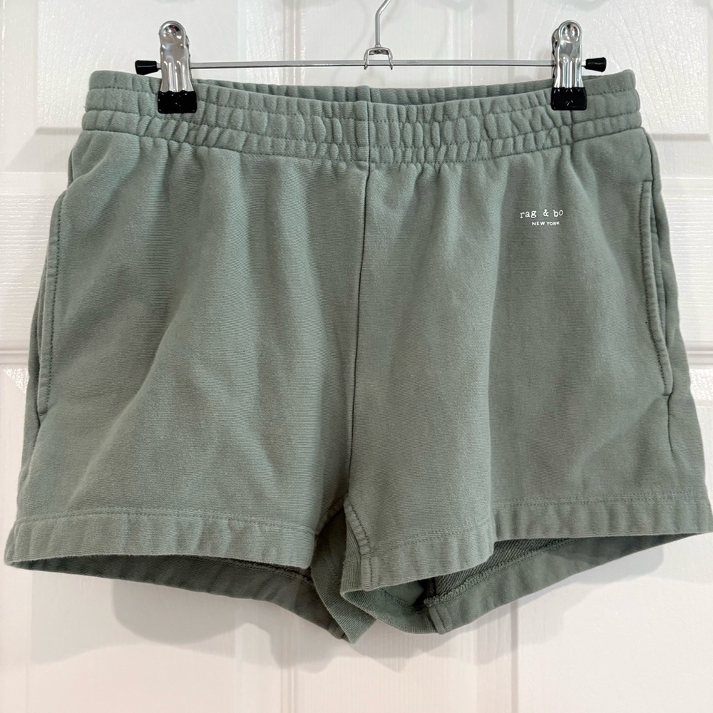 Rag & Bone Green Athletic Mini Sweat Shorts Elastic Waistband Women Sz S Pockets